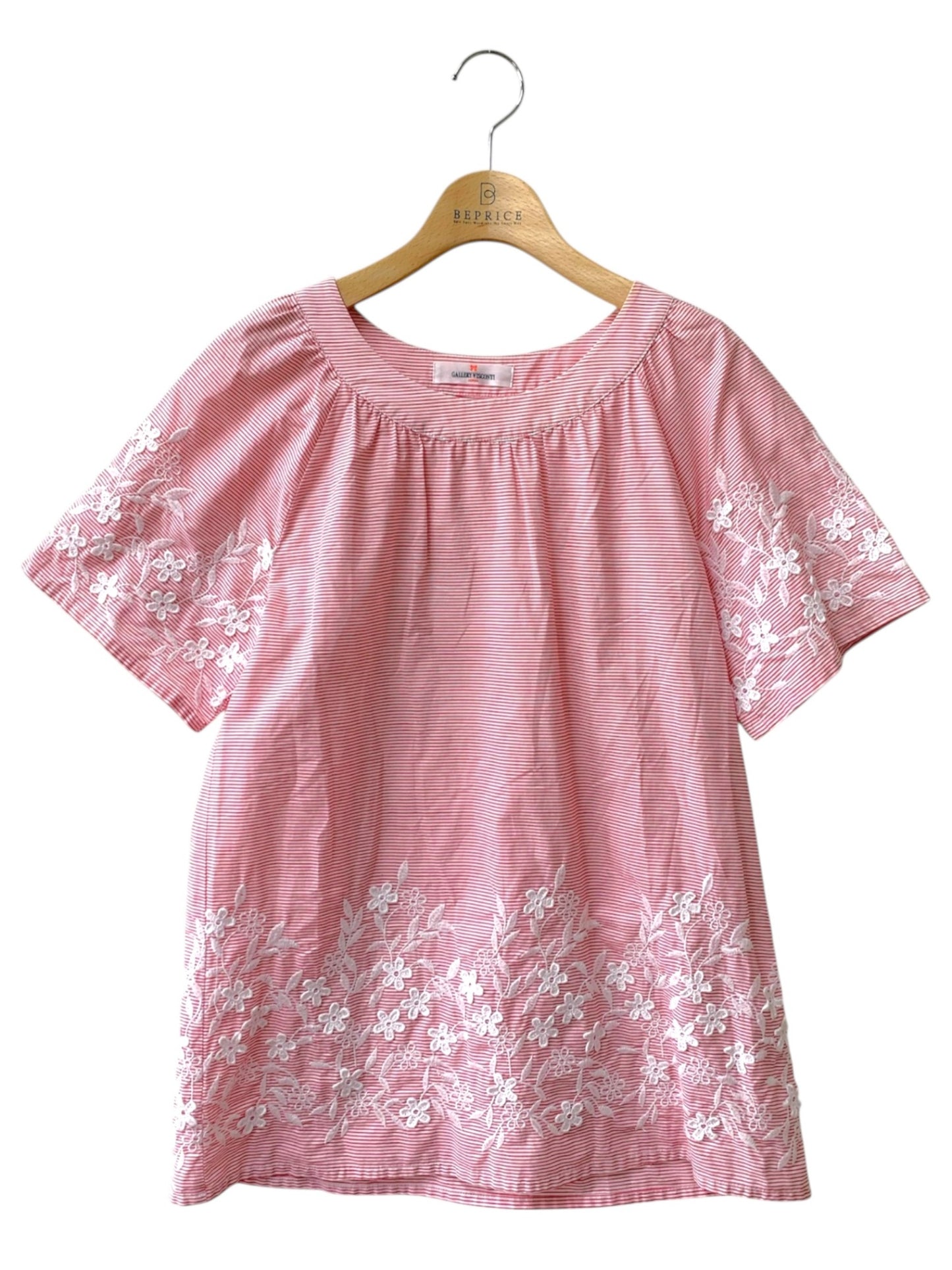 ギャラリービスコンティ 1220819 シャツ 2 レッド/ホワイト 半袖 ストライプ  花柄刺繍 ITEN266KFSC6