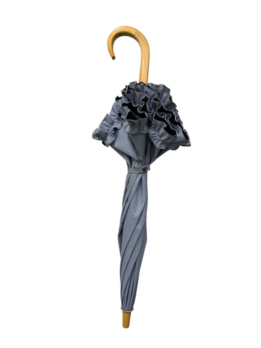 サンバリア100 長傘 Sサイズ フリル フロスト 日傘 ブルー 完全遮光日傘 木曲がり手元 ITG7S0L3EIN7