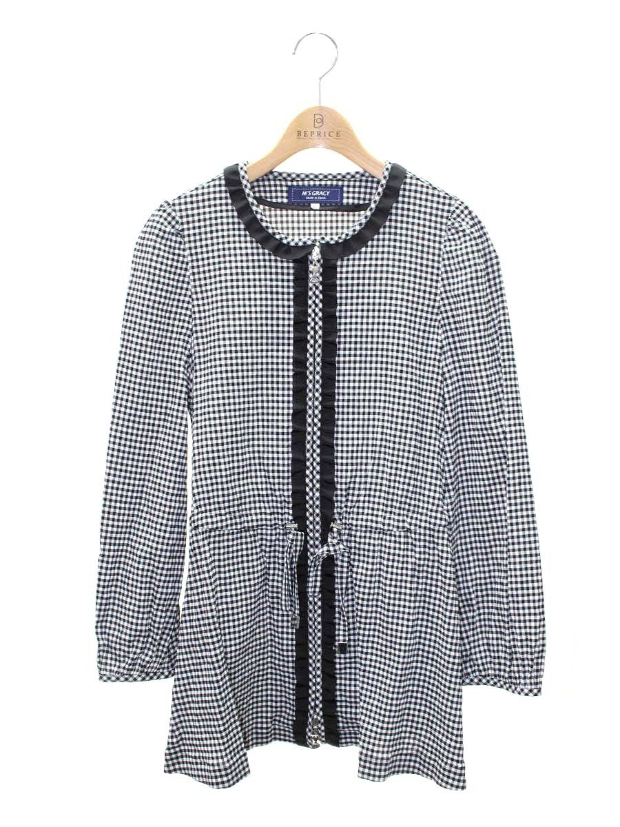 エムズグレイシー 119103 ジャケット 38 ブラック ギンガムチェック ジップアップ ITX9VYR0Z83E