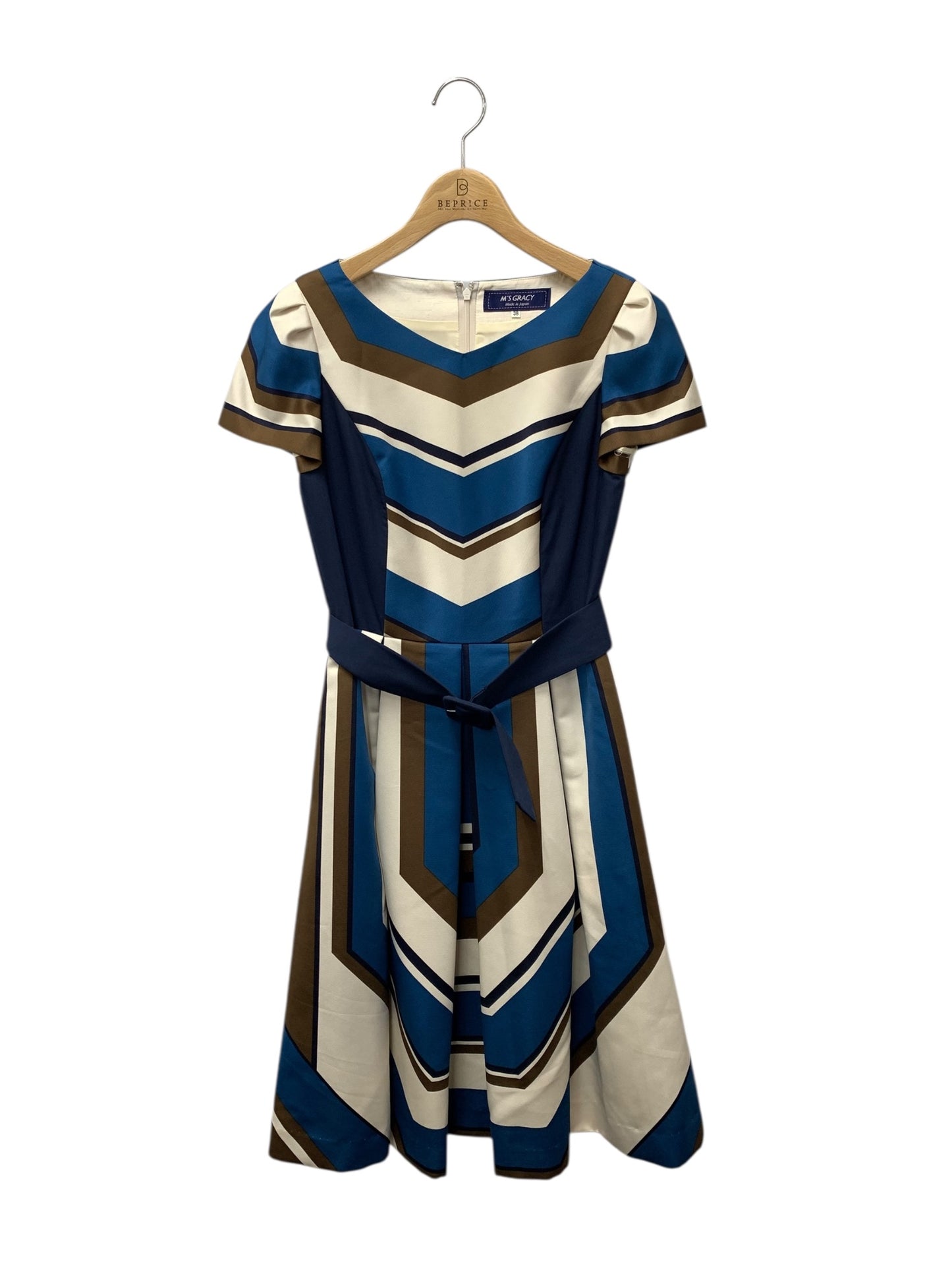 エムズグレイシー 011509 ワンピース 38 ブルー ベルト IT72DVFN3ITW