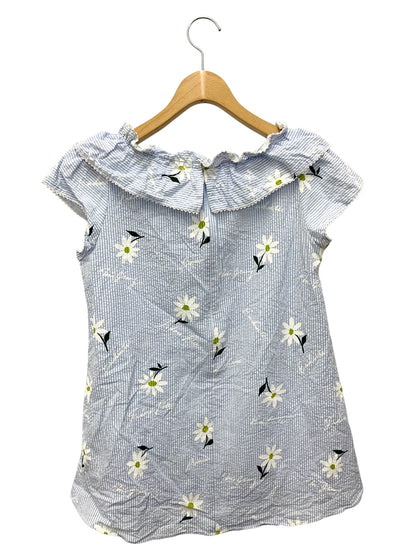 エムズグレイシー 310311 ブラウス 38 ブルー ストライプｘマーガレットモチーフ シアサッカー ITYBN55PPP7S