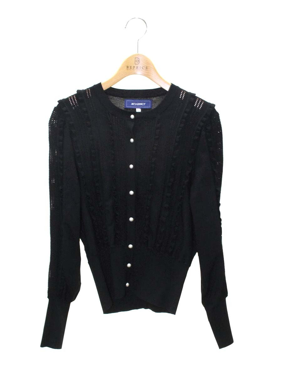 エムズグレイシー 118111 カーディガン 38 ブラック フリル パール ITYRX3L27AXO