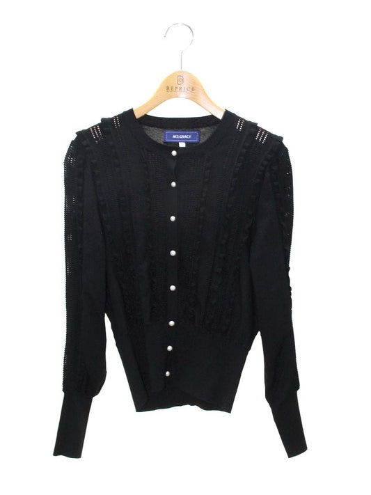 エムズグレイシー 118111 カーディガン 38 ブラック フリル パール ITYRX3L27AXO