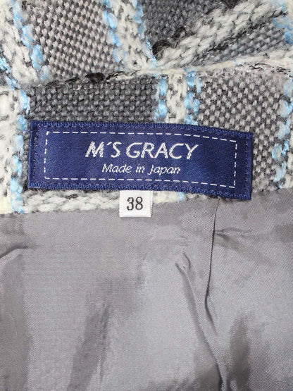 エムズグレイシー 917708 スカート 38 グレー ラップスカート風 チェック ツイード ITI89ZPQTBDQ