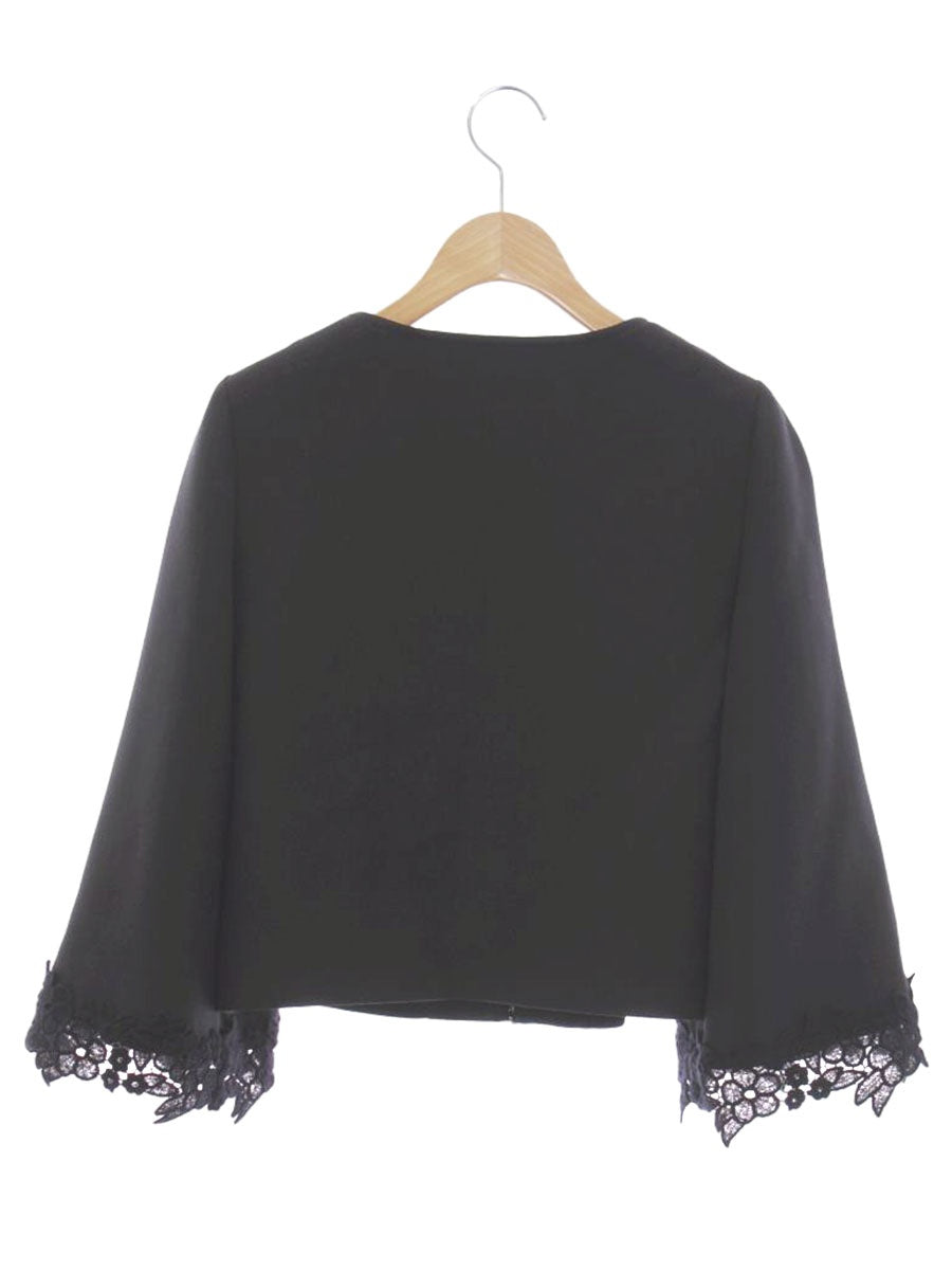 エムズグレイシー 724704 ジャケット 38 ブラック カメリア ジップアップ 袖レース IT8ZHU2FG7C6