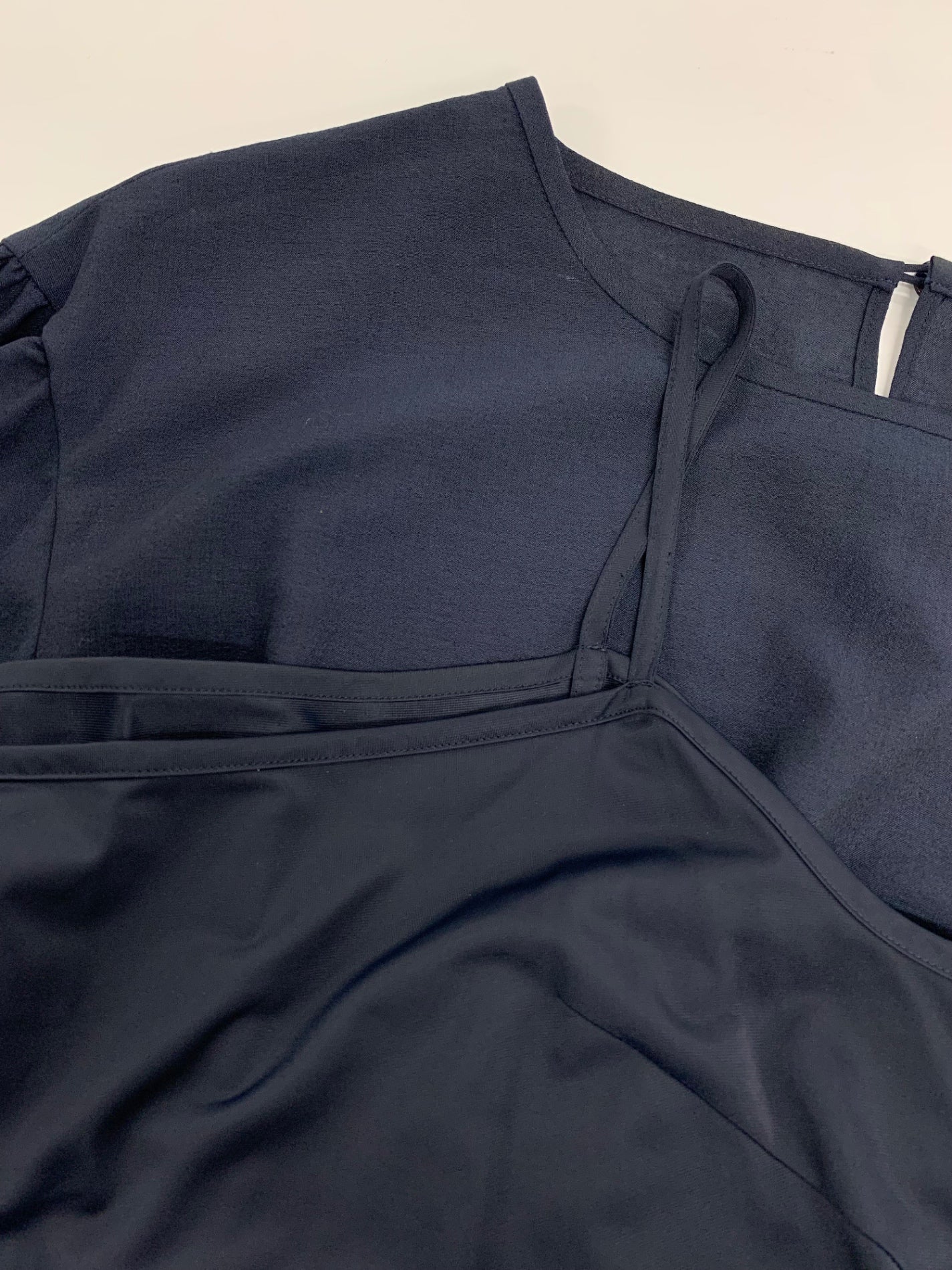 エムズグレイシー 011323 ワンピース 40 ネイビー ウエストギャザー 袖リボン ITTXKQPG3T6O