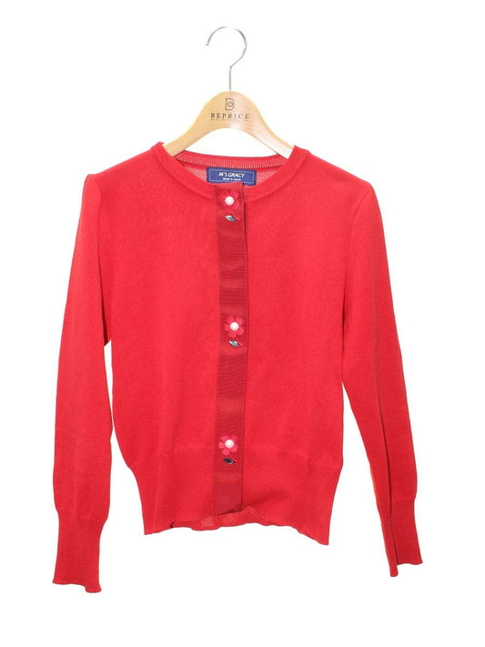 エムズグレイシー 918515 カーディガン 40 レッド パール フラワー ITGI76X4VCIO