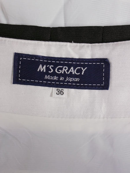 エムズグレイシー 917314 スカート 36 ホワイト カメリアリボン ボーダー ITZ0PIKFA95O 【SALE】