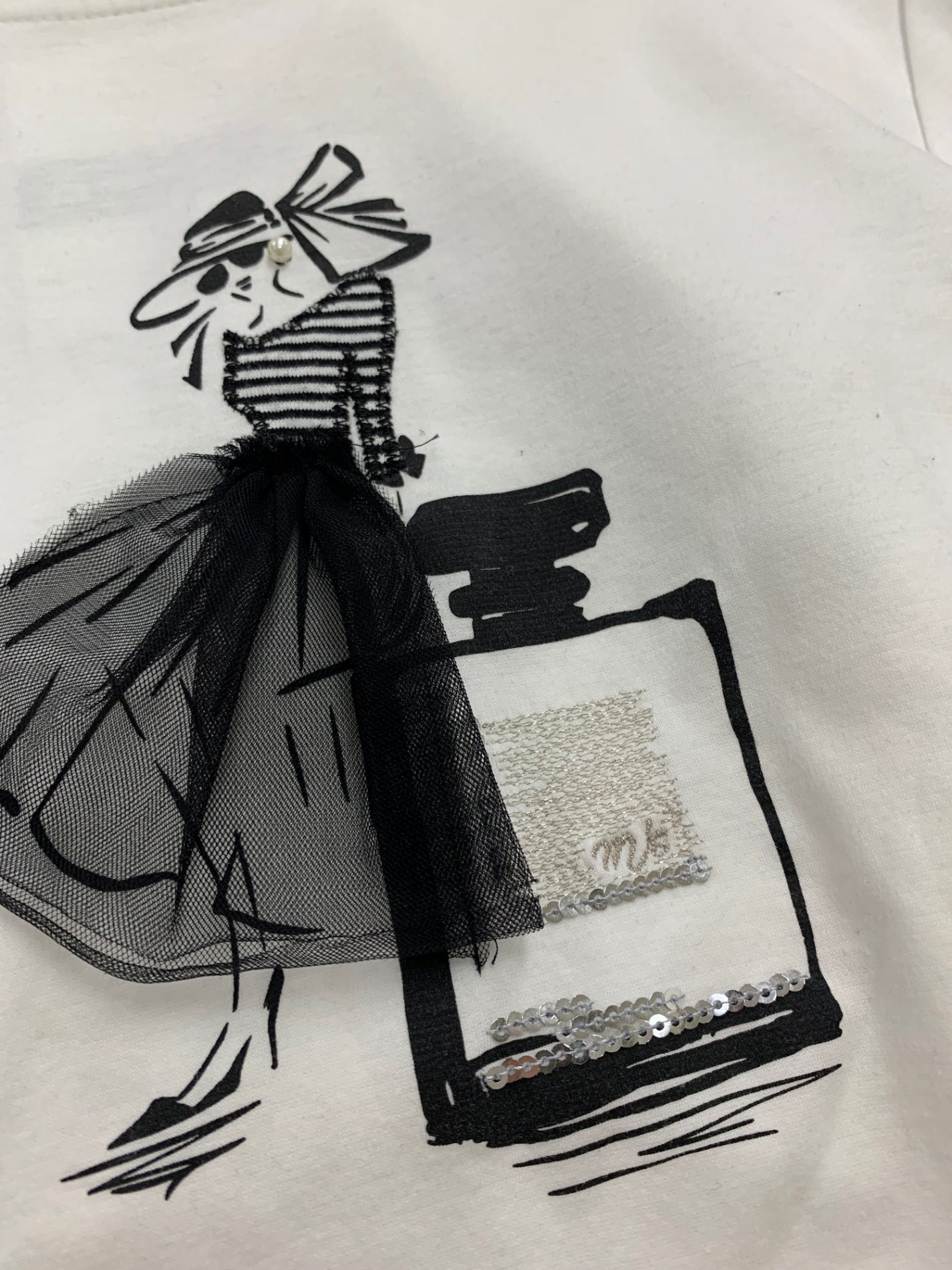 エムズグレイシー 515302 Tシャツ 38 ホワイト チュール使い プリント カットソー ITFVVFGCZTBK