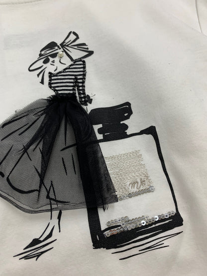 エムズグレイシー 515302 Tシャツ 38 ホワイト チュール使い プリント カットソー ITFVVFGCZTBK