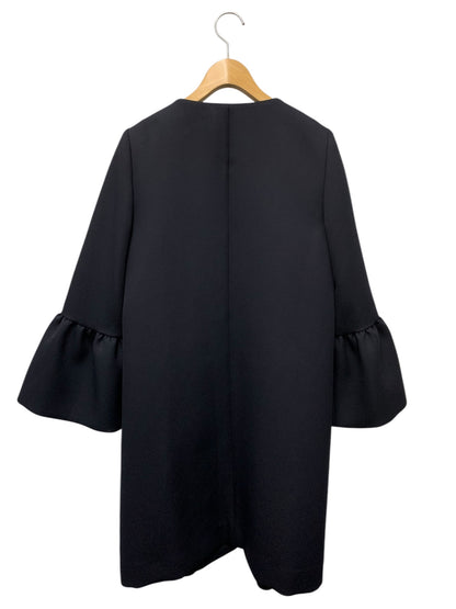 エムプルミエブラック ジョーゼットギャザースリーブミドルコート C240-005 34 ネイビー ノーカラー ITZPF2HGU7D0