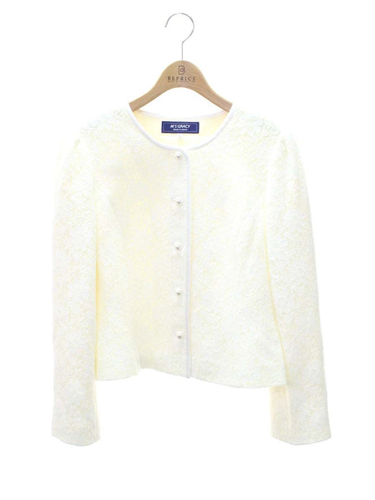 エムズグレイシー 724705 ジャケット 40 ホワイト フラワーモチーフ パールボタン ITCCIEO2BCB0