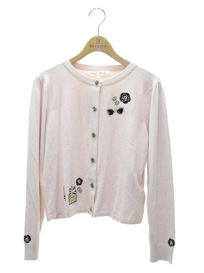 スーパービューティー カーディガン 44 ピンク ニット 口紅 香水刺繍 コサージュ IT5O534SR153