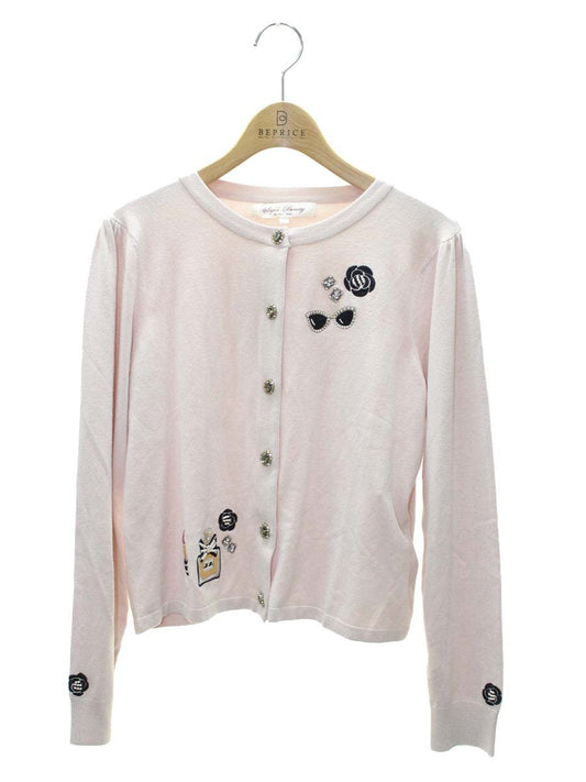 スーパービューティー カーディガン 44 ピンク ニット 口紅 香水刺繍 コサージュ IT5O534SR153