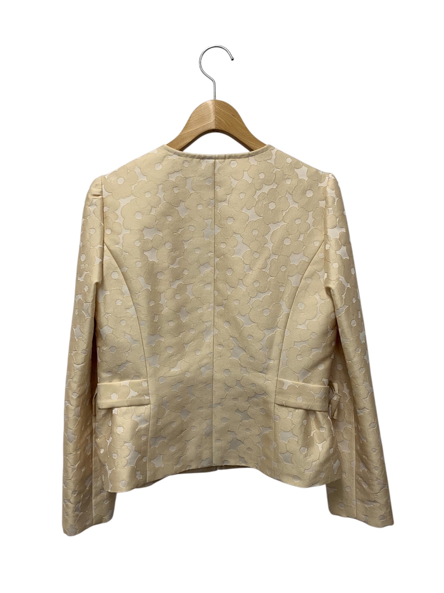 エムズグレイシー 414105 ジャケット 40 ベージュ ノーカラー カメリアジップ リボン ITB0TZ8Z7P3K