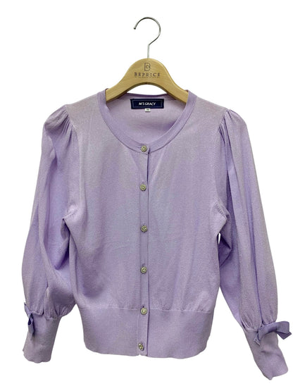 エムズグレイシー 318332 カーディガン 38 パープル 袖リボン パフスリーブ ラメ ITA2GPPEFX30