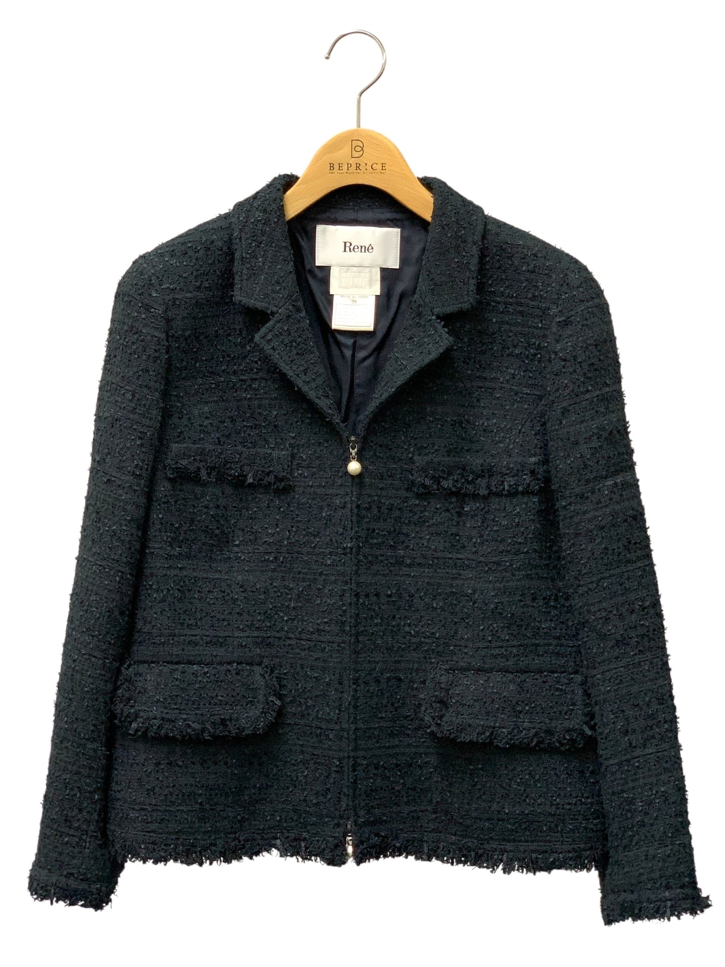 ルネ 6113250 ジャケット 38 ネイビー TISSU ツイード パール ITHE0WO5UF4M