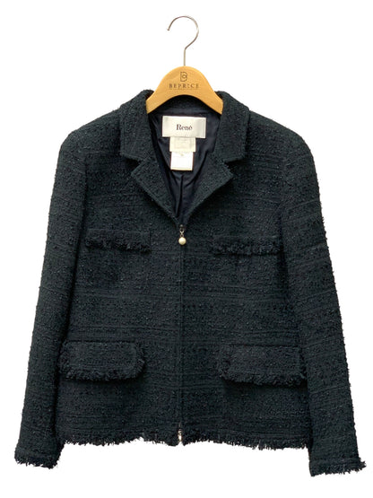 ルネ 6113250 ジャケット 38 ネイビー TISSU ツイード パール ITHE0WO5UF4M