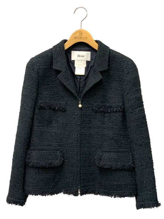 ルネ 6113250 ジャケット 38 ネイビー TISSU ツイード パール ITHE0WO5UF4M