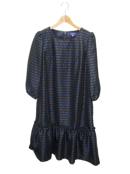 エムズグレイシー 011107 ワンピース 40 ブラック リボンモチーフ ジャガード IT4P2O27ODYA