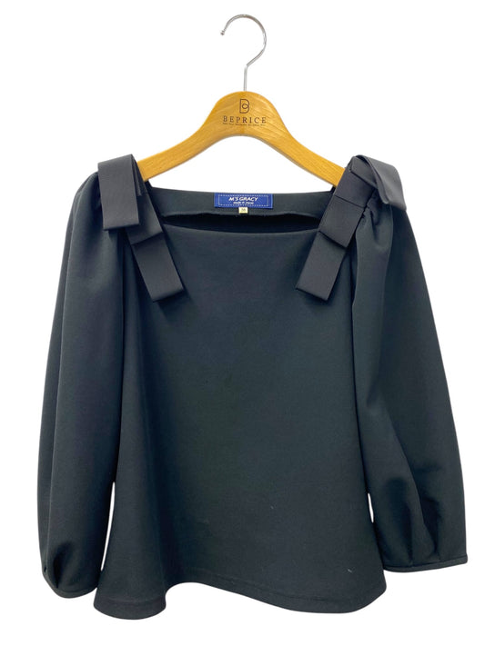 エムズグレイシー 115301 カットソー 38 ブラック スクエアネック 肩リボン パフスリーブ ITBWIORO0AQG