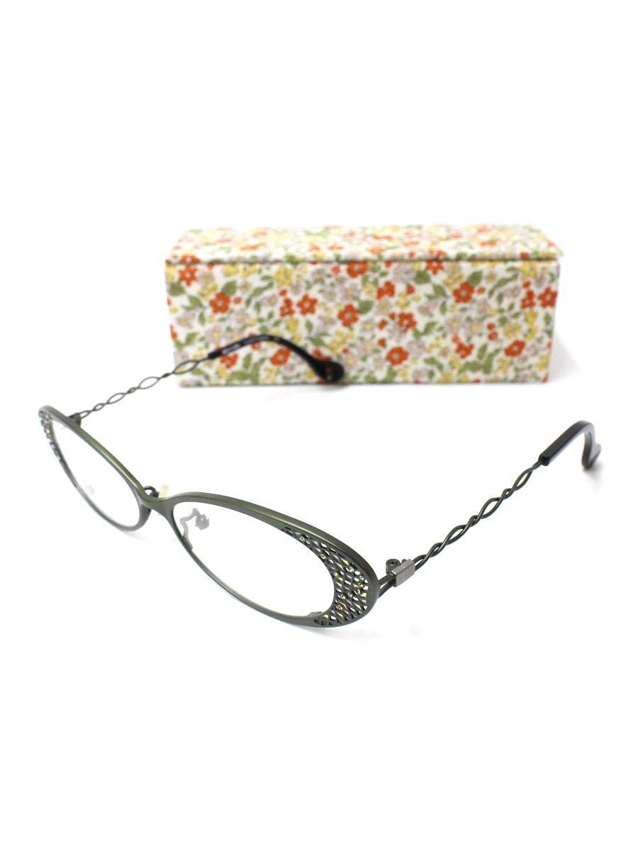 カムロ tricot メガネ カーキグリーン メタルフレーム フルリム オーバル ストーン メッシュ IT3JHUFOJ658 【SALE】