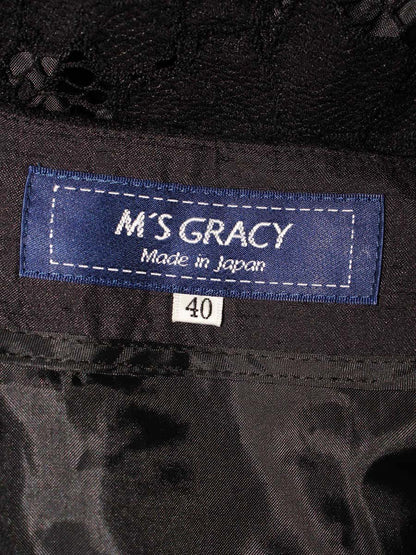 エムズグレイシー 311361 ワンピース 40 ブラック フラワーモチーフ ビジューボタン ITILI41IJ06R