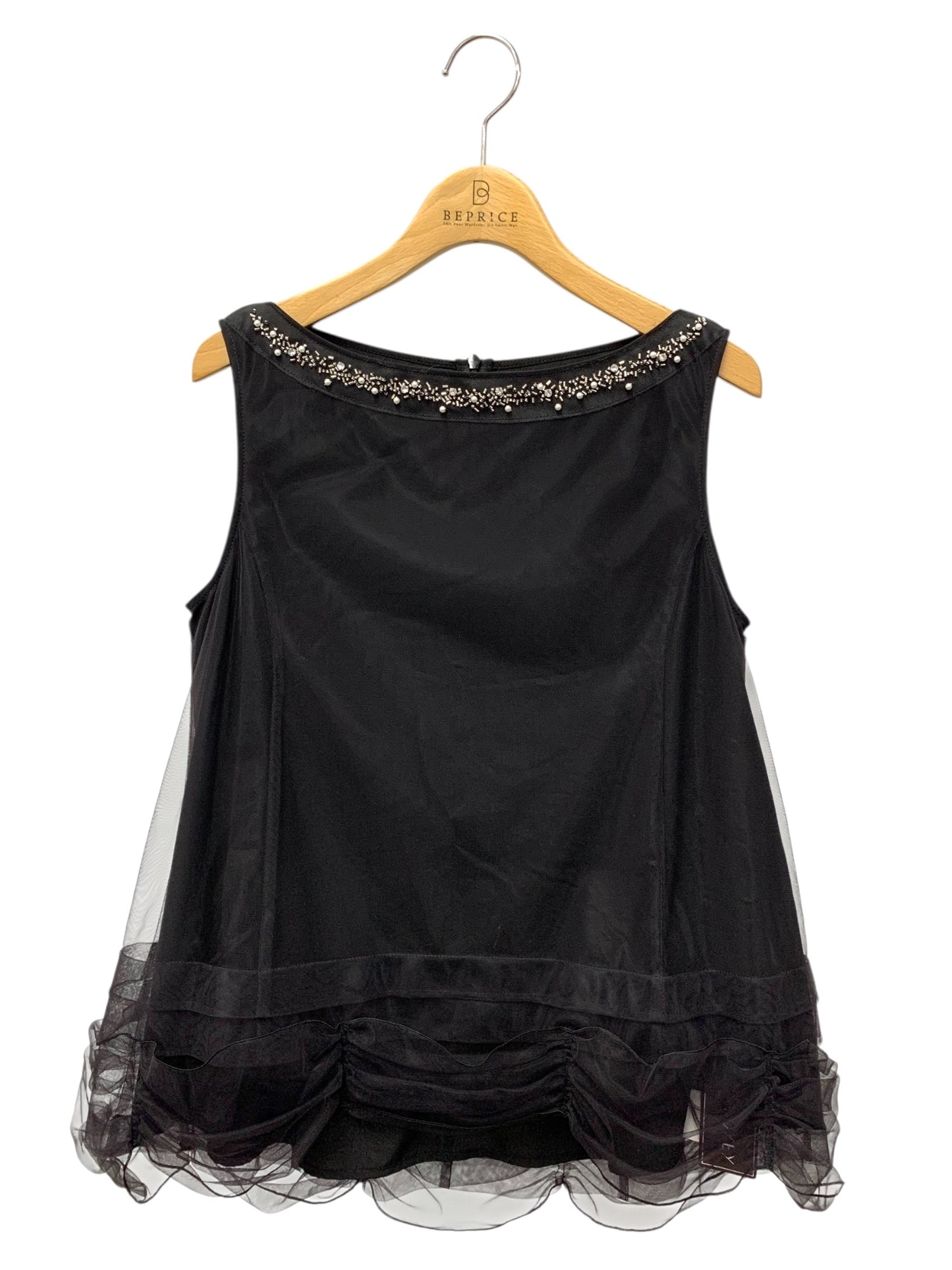 フォクシーブティック 43986 カットソー 38 ブラック ラインストーン ビジュー オーガンジー ITN2E58Z87YZ