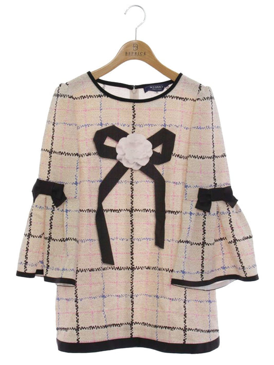 エムズグレイシー 910514 チュニック 38 ベージュ カメリア リボン プリント ITUF1REQDBY0