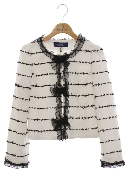 エムズグレイシー 014101 ジャケット 36 ホワイト リボン ボーダー ITO83OQ7FEKG