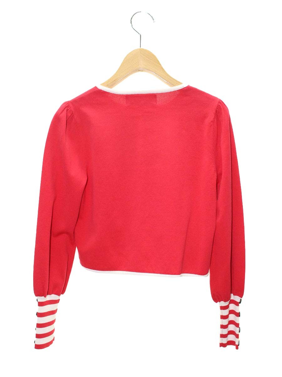 エムズグレイシー 018306 カーディガン 38 レッド ニット リブボーダー IT3S2HNG65CC