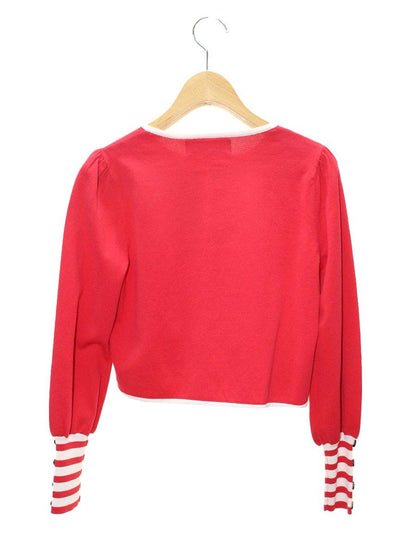 エムズグレイシー 018306 カーディガン 38 レッド ニット リブボーダー IT3S2HNG65CC