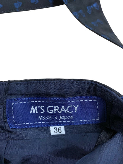 エムズグレイシー 017109 スカート 36 ブラック サスペンダー付き リボンモチーフ フレア ITMPUGPU84GO 【SALE】