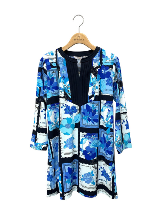 レオナールスポーツ 0578091 チュニック 38 ネイビー 切手モチーフ フラワー IT8CKMU5LLNO