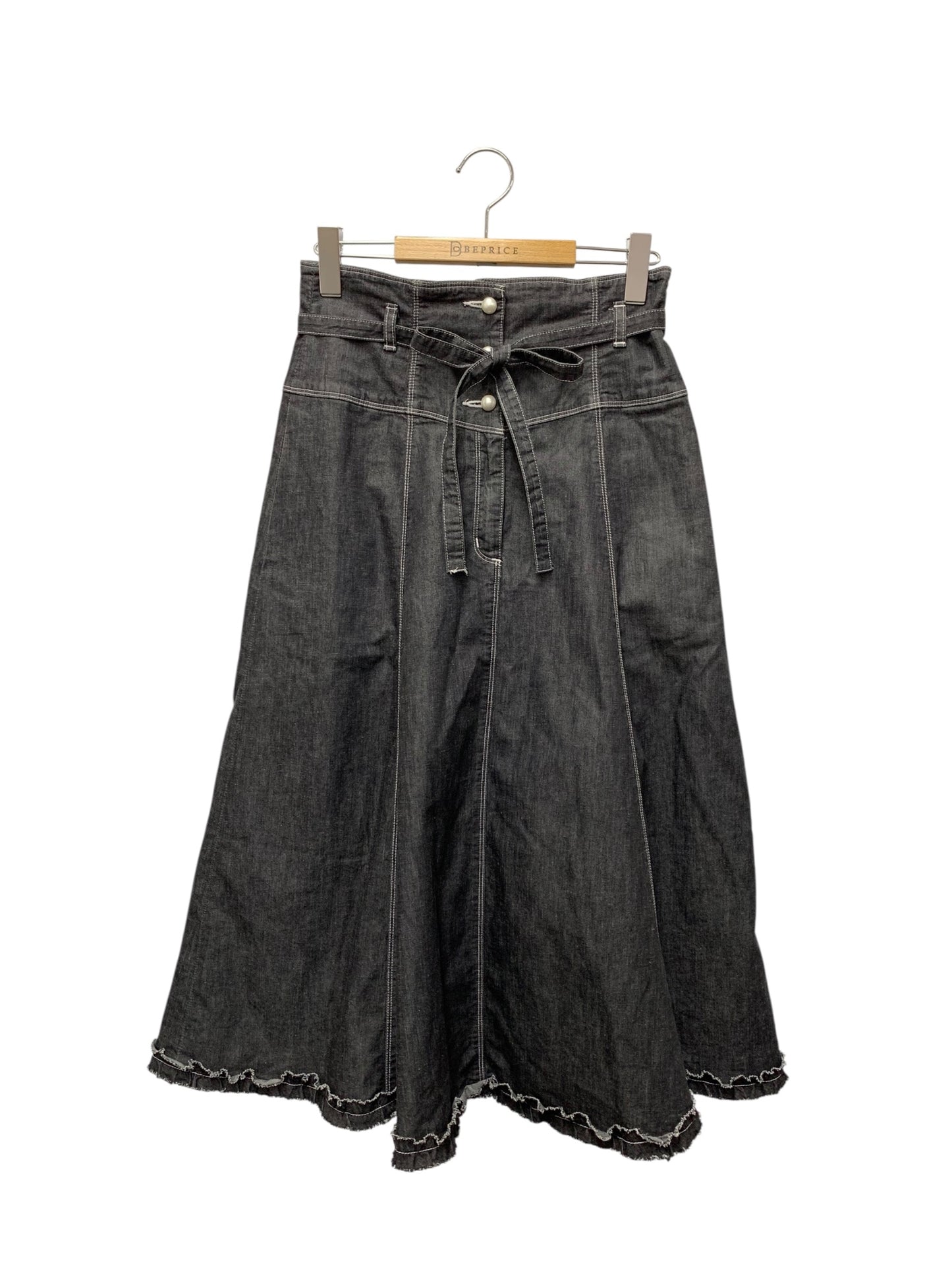 エムズグレイシー パールボタンデニム 317334 スカート 38 ブラック フリル ITUDUAP1A8YO