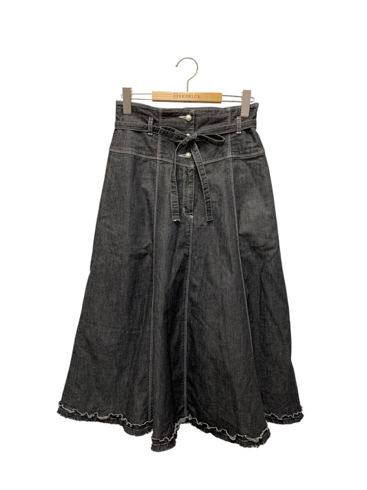 エムズグレイシー パールボタンデニム 317334 スカート 38 ブラック フリル ITUDUAP1A8YO 【SALE】