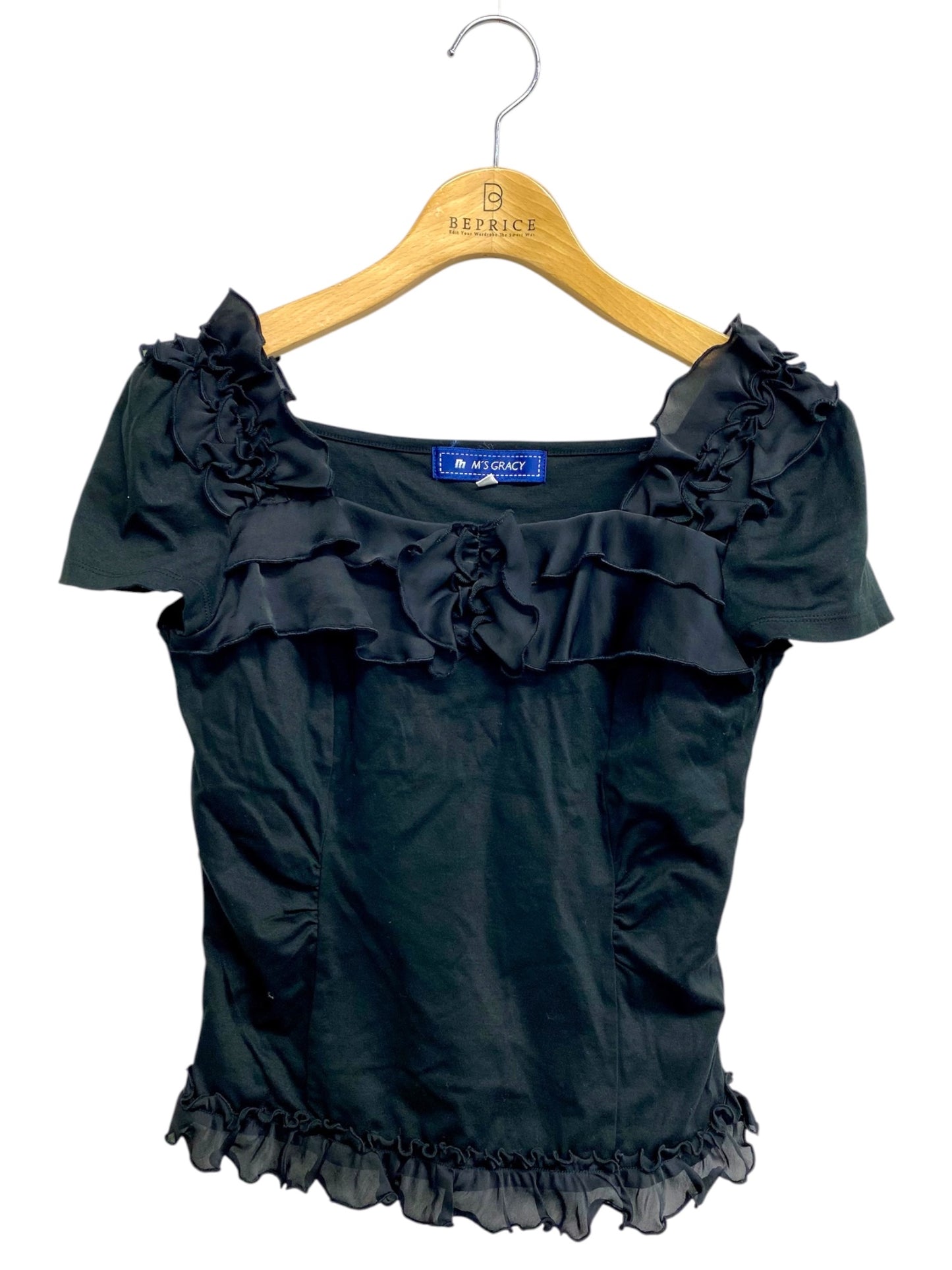 エムズグレイシー 425011 Tシャツ カットソー 38 ブラック フリル ITM1J0S35WVE