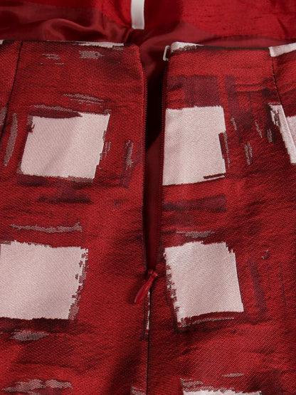 エムズグレイシー 817540 スカート 40 レッド スクエア柄 フレアー ITHOFJTEAZBC