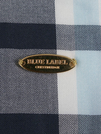 ブルーレーベルクレストブリッジ 55M42-782-29 カットソー 38 ネイビー チェック柄 Vネック パフスリーブ IT1IWVGCOZGW