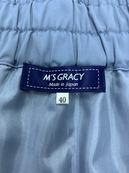 エムズグレイシー 417303 スカート 40 ブルー カメリアボタン バイカラー ITVCGW3OB1M2