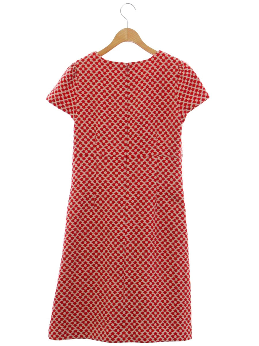 エムズグレイシー 911550 ワンピース 40 レッド ツイード リボン フラワーモチーフ IT43T0GIQAYU