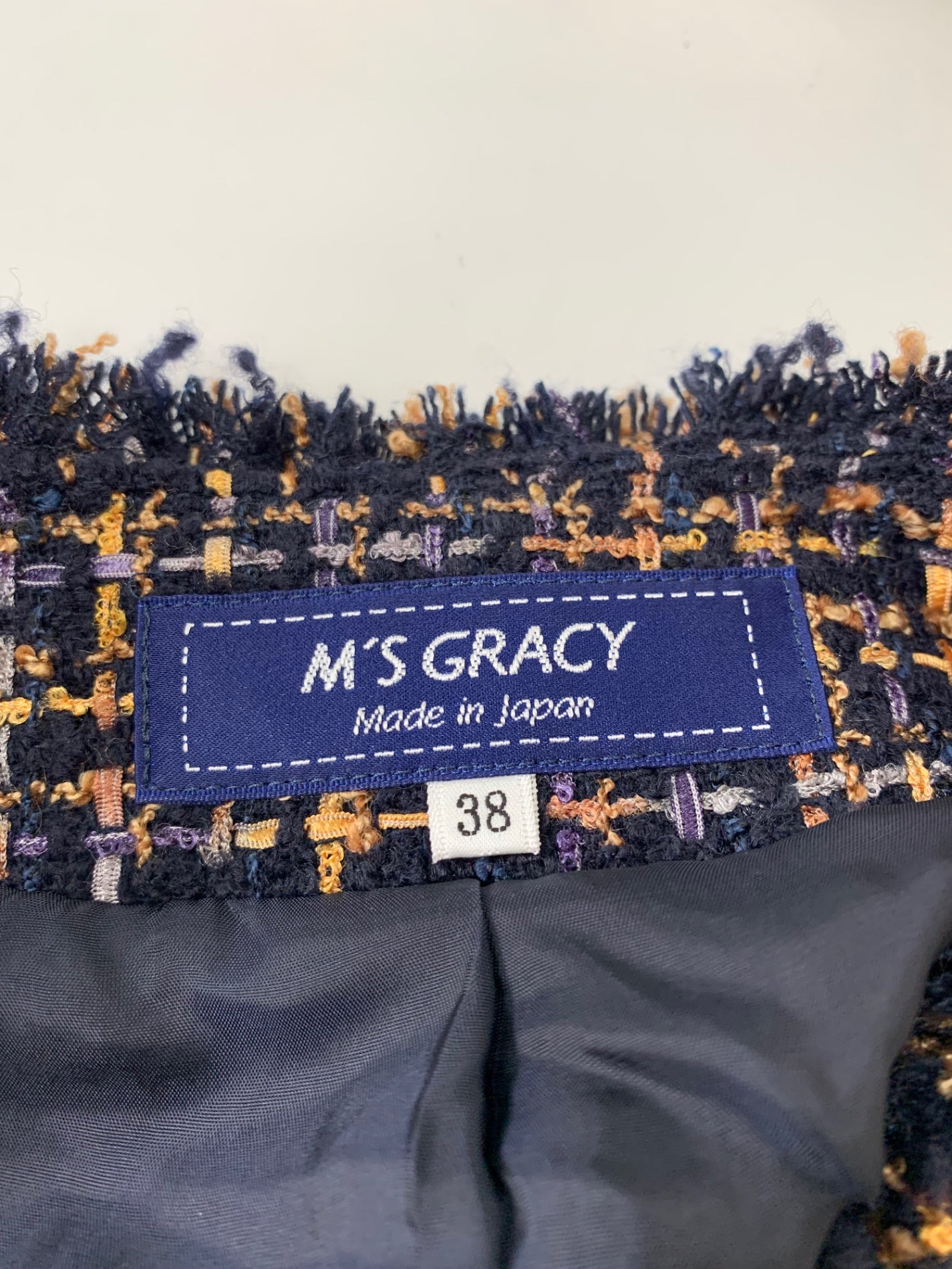 エムズグレイシー 114510 ジャケット 38 ネイビー ツイード ITCAGKEGCSXH