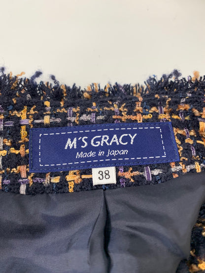 エムズグレイシー 114510 ジャケット 38 ネイビー ツイード ITCAGKEGCSXH