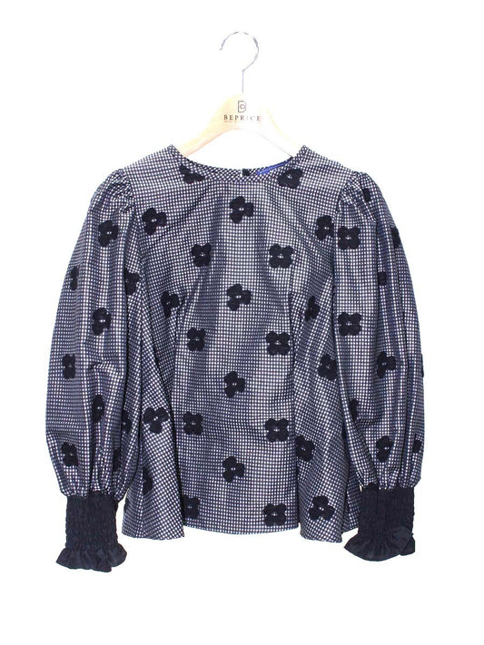 エムズグレイシー ギンガムチェックxお花柄ブラウス 310505 38 ブラック ITMDU3SMMXZS