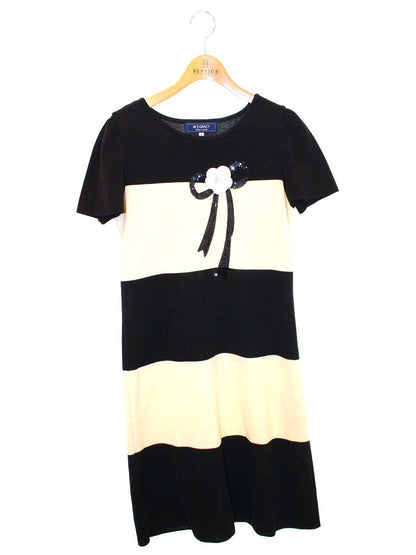 エムズグレイシー 818130 ワンピース 40 ベージュ スパンコール カメリア リボンモチーフ ITUTPTS9U1PC