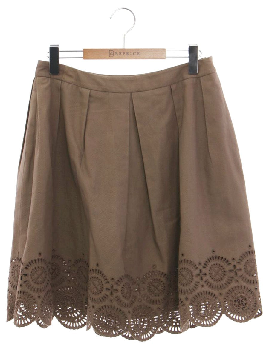 ルネ 5424030 スカート 34 ブラウン 裾カットワーク フレアー ITQMNOOTGFG2