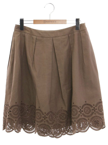 ルネ 5424030 スカート 34 ブラウン 裾カットワーク フレアー ITQMNOOTGFG2