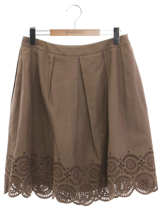 ルネ 5424030 スカート 34 ブラウン 裾カットワーク フレアー ITQMNOOTGFG2