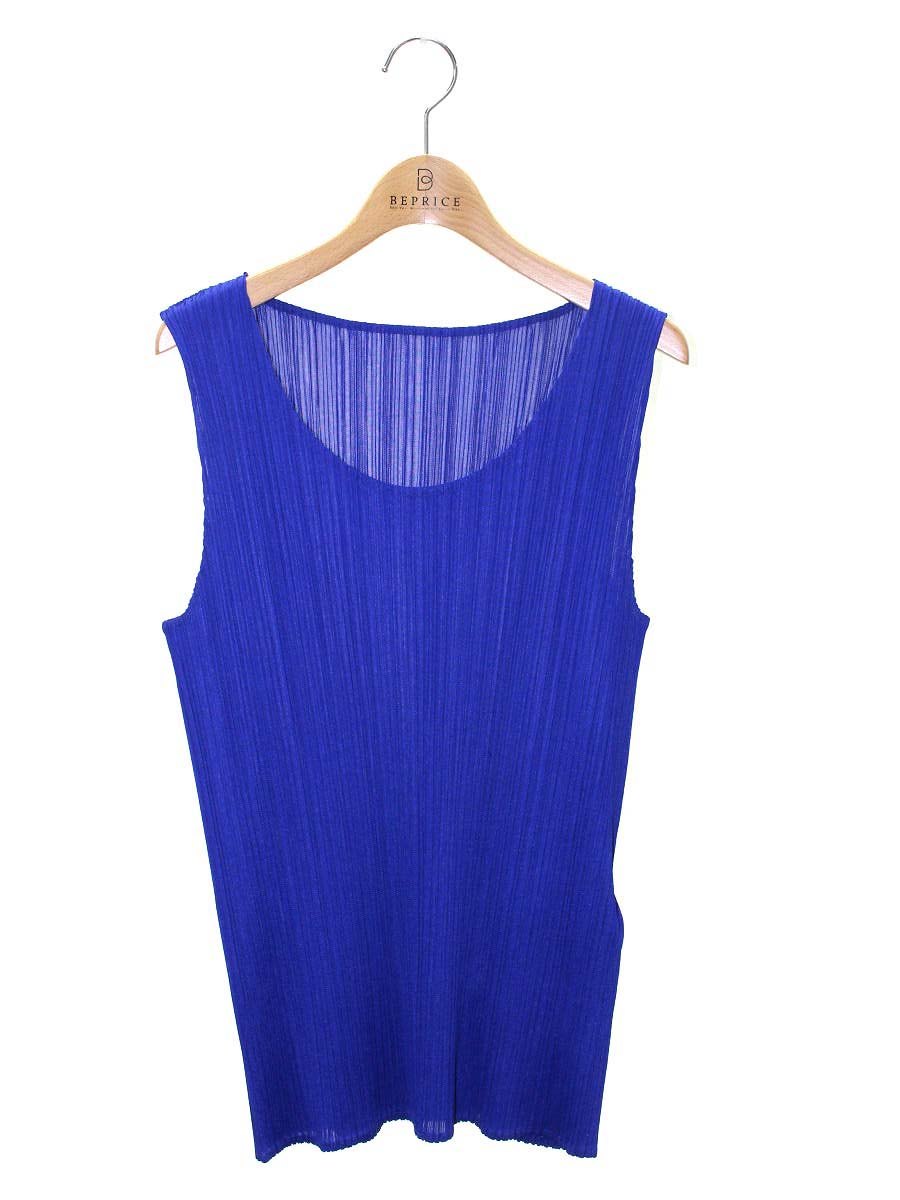 イッセイミヤケ PP41-JK600 カットソー L ブルー ノースリ プリーツ ITFAKF7VESIW