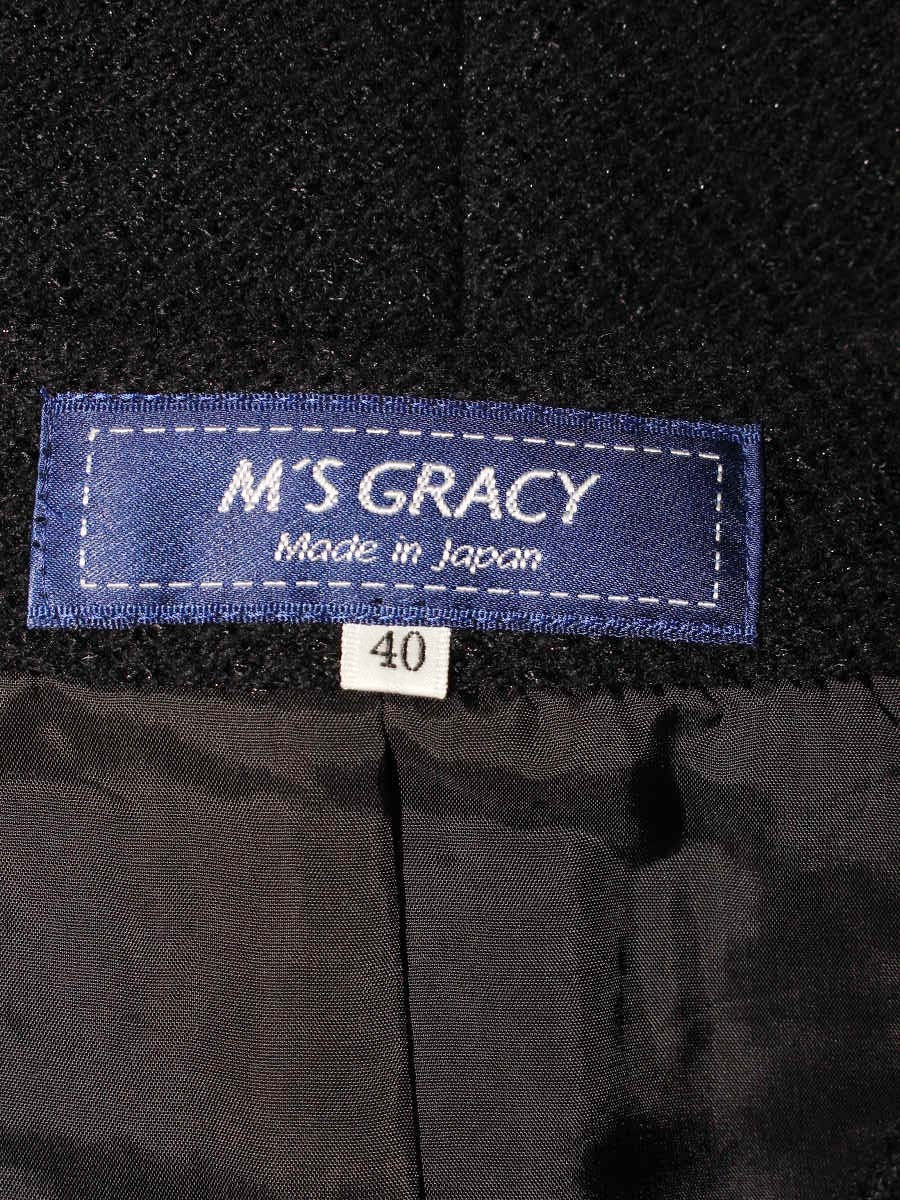 エムズグレイシー 724702 ジャケット 40 ブラック ウール リボン カメリアジップ ノーカラー IT8U5BQ9ZIX7